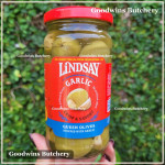 Pickle olive GREEN QUEEN OLIVE stuffed with GARLIC crisp & savory LINDSAY Spain dr. wt. 7oz 198g (JUMBO SIZE)